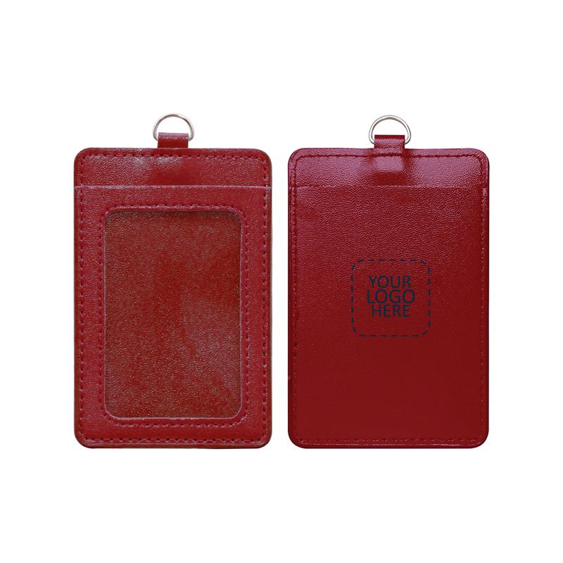 Premium PU Leather ID Card Holder Vertical - Brown with Logo